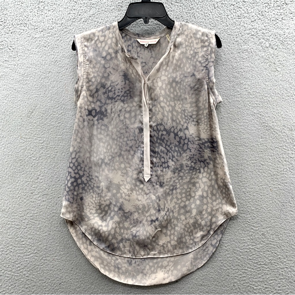 Rebecca Taylor 100% Silk Burnout Half Button Top Blouse Sleeveless Printed 4